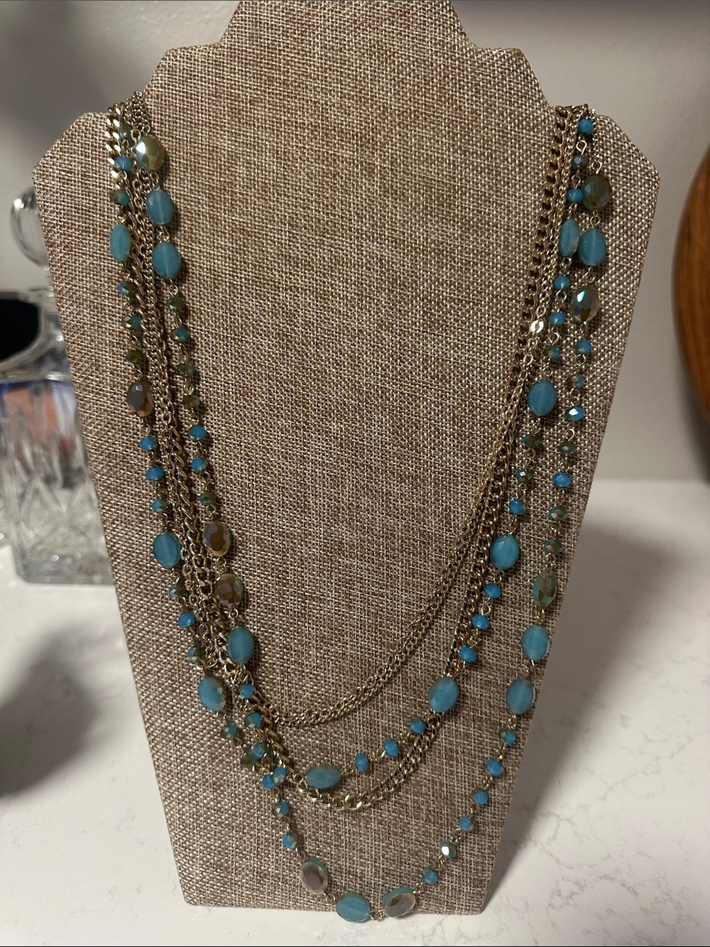 Premier Designs Turquoise and Gold Multi-Strand Necklace